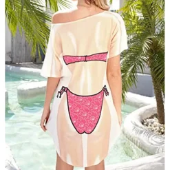 Women's Bikini Shirt Cover Up Dress Funny Cute Bikini Print for Swimwear Short Sleeve 3D Graphic Baggy Swimwear Cover-Up