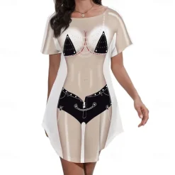 Women's Bikini Shirt Cover Up Dress Funny Cute Bikini Print for Swimwear Short Sleeve 3D Graphic Baggy Swimwear Cover-Up