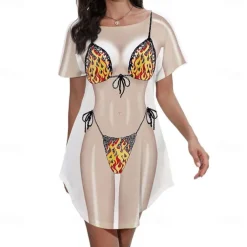 Women's Bikini Shirt Cover Up Dress Funny Cute Bikini Print for Swimwear Short Sleeve 3D Graphic Baggy Swimwear Cover-Up