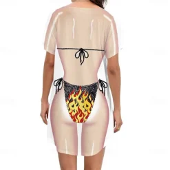 Women's Bikini Shirt Cover Up Dress Funny Cute Bikini Print for Swimwear Short Sleeve 3D Graphic Baggy Swimwear Cover-Up