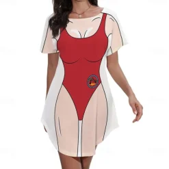 Women's Bikini Shirt Cover Up Dress Funny Cute Bikini Print for Swimwear Short Sleeve 3D Graphic Baggy Swimwear Cover-Up