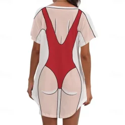 Women's Bikini Shirt Cover Up Dress Funny Cute Bikini Print for Swimwear Short Sleeve 3D Graphic Baggy Swimwear Cover-Up