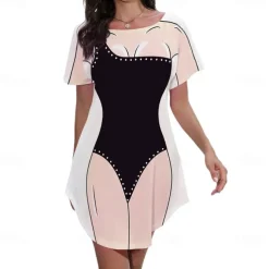 Women's Bikini Shirt Cover Up Dress Funny Cute Bikini Print for Swimwear Short Sleeve 3D Graphic Baggy Swimwear Cover-Up