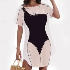 Women's Bikini Shirt Cover Up Dress Funny Cute Bikini Print for Swimwear Short Sleeve 3D Graphic Baggy Swimwear Cover-Up
