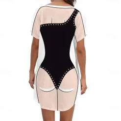 Women's Bikini Shirt Cover Up Dress Funny Cute Bikini Print for Swimwear Short Sleeve 3D Graphic Baggy Swimwear Cover-Up