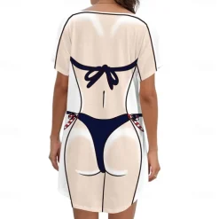 Women's Bikini Shirt Cover Up Dress Funny Cute Bikini Print for Swimwear Short Sleeve 3D Graphic Baggy Swimwear Cover-Up