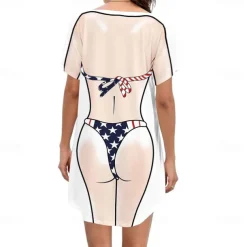 Women's Bikini Shirt Cover Up Dress Funny Cute Bikini Print for Swimwear Short Sleeve 3D Graphic Baggy Swimwear Cover-Up