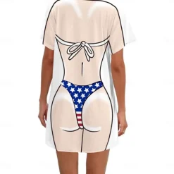 Women's Bikini Shirt Cover Up Dress Funny Cute Bikini Print for Swimwear Short Sleeve 3D Graphic Baggy Swimwear Cover-Up