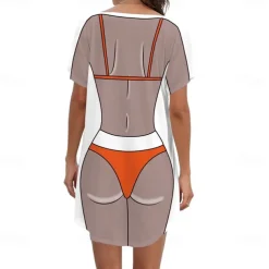 Women's Bikini Shirt Cover Up Dress Funny Cute Bikini Print for Swimwear Short Sleeve 3D Graphic Baggy Swimwear Cover-Up