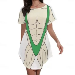 Women's Bikini Shirt Cover Up Dress Funny Cute Bikini Print for Swimwear Short Sleeve 3D Graphic Baggy Swimwear Cover-Up