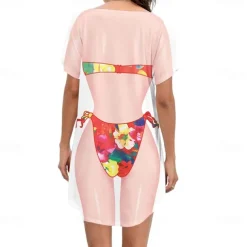 Women's Bikini Shirt Cover Up Dress Funny Cute Bikini Print for Swimwear Short Sleeve 3D Graphic Baggy Swimwear Cover-Up