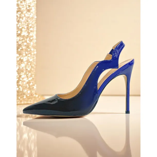 Women's Black and Red Patent Leather Slingback Heels, Pointed Toe Stiletto Pumps for Nightlife, Clubs and Cocktail Parties