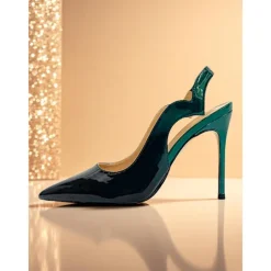 Women's Black and Red Patent Leather Slingback Heels, Pointed Toe Stiletto Pumps for Nightlife, Clubs and Cocktail Parties