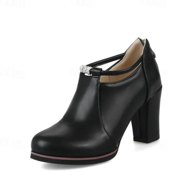 Women's Black Ankle Boots with Buckle Detail and High Block Heel – Stylish and Comfortable for Work, Parties, and Casual Outings