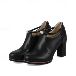 Women's Black Ankle Boots with Buckle Detail and High Block Heel – Stylish and Comfortable for Work, Parties, and Casual Outings