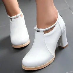 Women's Black Ankle Boots with Buckle Detail and High Block Heel – Stylish and Comfortable for Work, Parties, and Casual Outings