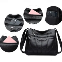 Women's Black Brown Crossbody Bag with Multiple Zippered Pockets - Stylish & Practical Everyday Shoulder Bag for Work & Casual Use