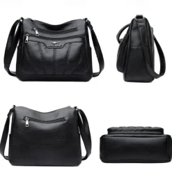 Women's Black Brown Crossbody Bag with Multiple Zippered Pockets - Stylish & Practical Everyday Shoulder Bag for Work & Casual Use