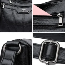 Women's Black Brown Crossbody Bag with Multiple Zippered Pockets - Stylish & Practical Everyday Shoulder Bag for Work & Casual Use