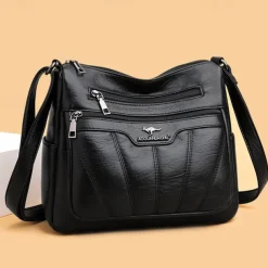 Women's Black Brown Crossbody Bag with Multiple Zippered Pockets - Stylish & Practical Everyday Shoulder Bag for Work & Casual Use