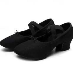 Women's Black Canvas Dance Shoes – Lightweight, Flexible Ballet Flats with Cross-Strap Design for Jazz, Ballet, and Dance Classes