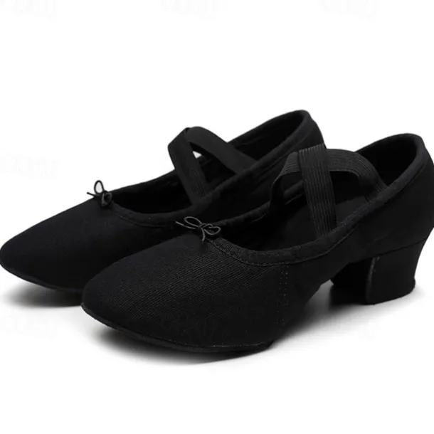 Women's Black Canvas Dance Shoes – Lightweight, Flexible Ballet Flats with Cross-Strap Design for Jazz, Ballet, and Dance Classes