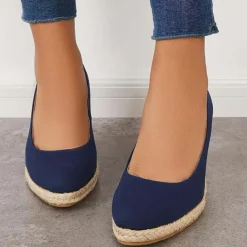 Women's Black Canvas Wedge Heels – Espadrille Platform Shoes with Braided Jute Sole for Summer Casual Outfits, Beach Vacations, and Everyday Wear