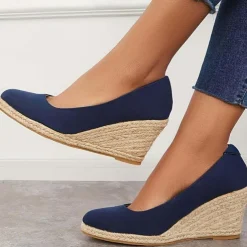 Women's Black Canvas Wedge Heels – Espadrille Platform Shoes with Braided Jute Sole for Summer Casual Outfits, Beach Vacations, and Everyday Wear