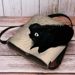 Women's Black Cat Print Crossbody Bag – Stylish Casual Shoulder Bag for Cat Lovers and Everyday Use