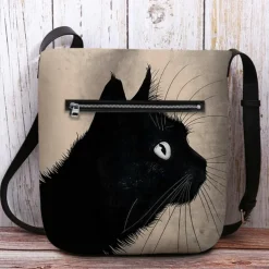 Women's Black Cat Print Crossbody Bag – Stylish Casual Shoulder Bag for Cat Lovers and Everyday Use