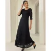 Women's Black Dress Lace Dress Little Black Black 3/4 Length Sleeve Solid Color Lace Spring & Fall Cross-Seasons Elegant Party S M L