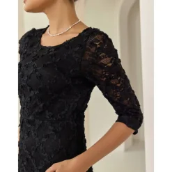 Women's Black Dress Lace Dress Little Black Black 3/4 Length Sleeve Solid Color Lace Spring & Fall Cross-Seasons Elegant Party S M L