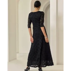 Women's Black Dress Lace Dress Little Black Black 3/4 Length Sleeve Solid Color Lace Spring & Fall Cross-Seasons Elegant Party S M L