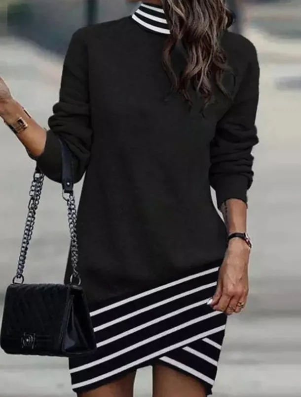 Women's Black Dress Work Dress Casual Dress Sheath Dress Fashion Winter Dress Daily Mini Dress Print Stand Collar Long Sleeve Leopard Floral Loose Fit Black White Yellow Fall Winter XXL