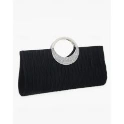 Women's Black Evening Clutch with Rhinestone Handle - Elegant Handbag for Weddings and Formal Events