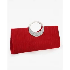 Women's Black Evening Clutch with Rhinestone Handle - Elegant Handbag for Weddings and Formal Events