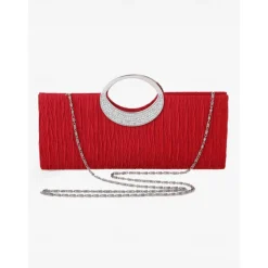 Women's Black Evening Clutch with Rhinestone Handle - Elegant Handbag for Weddings and Formal Events