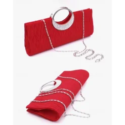 Women's Black Evening Clutch with Rhinestone Handle - Elegant Handbag for Weddings and Formal Events