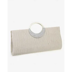 Women's Black Evening Clutch with Rhinestone Handle - Elegant Handbag for Weddings and Formal Events