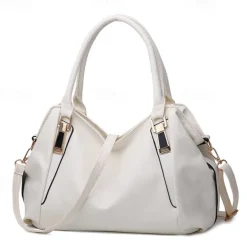 Women's Black Faux Leather Handbag with Top Handles and Shoulder Strap, Elegant Large-Capacity Tote Bag for Work, Travel, and Daily Office Use