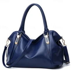 Women's Black Faux Leather Handbag with Top Handles and Shoulder Strap, Elegant Large-Capacity Tote Bag for Work, Travel, and Daily Office Use