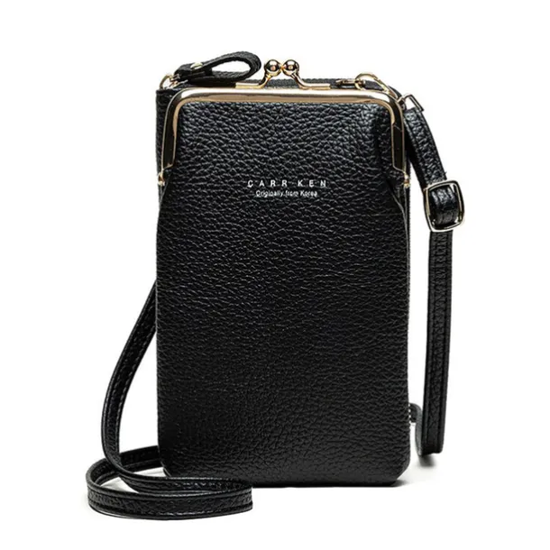 Women's Black Faux Leather Crossbody Bag with Gold Frame Clasp - Compact and Stylish Women's Phone Purse for Everyday Use