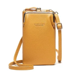 Women's Black Faux Leather Crossbody Bag with Gold Frame Clasp - Compact and Stylish Women's Phone Purse for Everyday Use