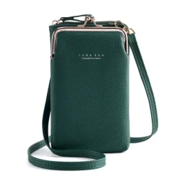 Women's Black Faux Leather Crossbody Bag with Gold Frame Clasp - Compact and Stylish Women's Phone Purse for Everyday Use