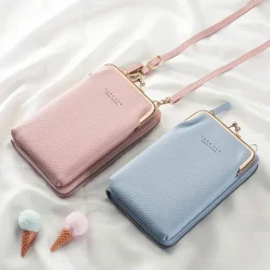 Women's Black Faux Leather Crossbody Bag with Gold Frame Clasp - Compact and Stylish Women's Phone Purse for Everyday Use