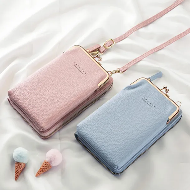 Women's Black Faux Leather Crossbody Bag with Gold Frame Clasp - Compact and Stylish Women's Phone Purse for Everyday Use