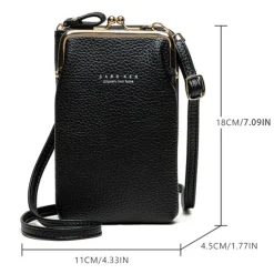 Women's Black Faux Leather Crossbody Bag with Gold Frame Clasp - Compact and Stylish Women's Phone Purse for Everyday Use