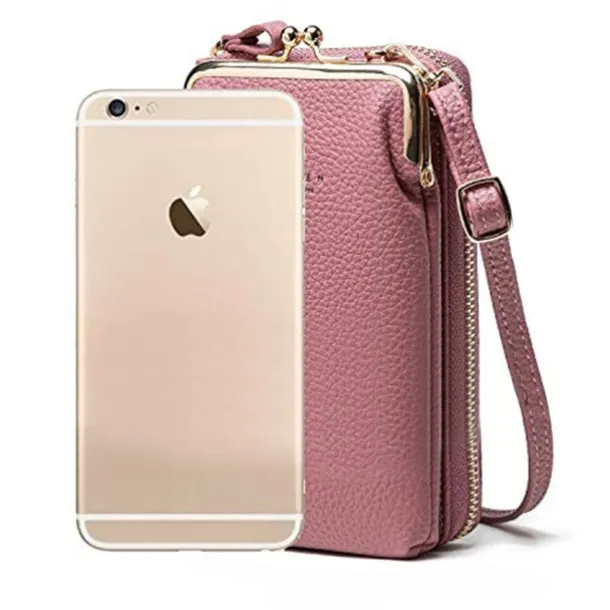 Women's Black Faux Leather Crossbody Bag with Gold Frame Clasp - Compact and Stylish Women's Phone Purse for Everyday Use