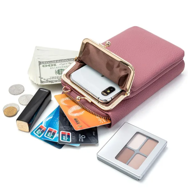 Women's Black Faux Leather Crossbody Bag with Gold Frame Clasp - Compact and Stylish Women's Phone Purse for Everyday Use