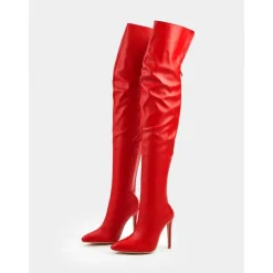 Women's Black Faux Leather Thigh-High Stiletto Boots – Sleek and Sexy Over-the-Knee Design for Clubwear and Evening Glam